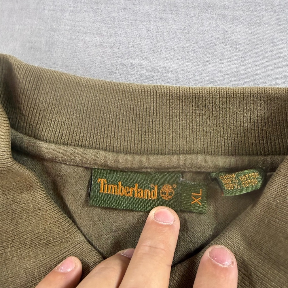 Timberland Long Sleeve Polo Mens XL Olive Green Excellent Striped Cotton Shirt - Picture 5 of 7